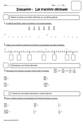 Fractions décimales aux nombres décimaux - Cm2 - Evaluation - PDF à imprimer