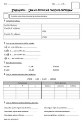 Lire et écrire les nombres décimaux - Cm2 - Evaluation - PDF à imprimer