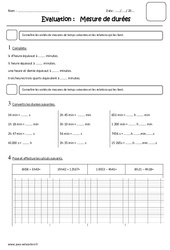 Mesure de durées - Cm2 - Evaluation - Heure, minute, seconde - PDF à imprimer