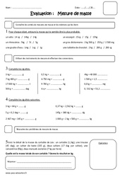 Mesure de masses - Cm2 - Evaluation - Masse g, kg - PDF à imprimer