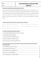 Subordonnées relatives - 5ème - Exercices sur les propositions - PDF à imprimer