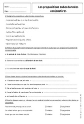 Subordonnées conjonctives – 5ème – Exercices sur les propositions - PDF à imprimer