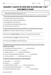 Accord du verbe avec le pronom relatif ou interrogatif qui- Cm2 - Evaluation - PDF à imprimer