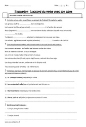 Accord du verbe avec son sujet - Cm2 - Evaluation - PDF à imprimer