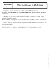 Mots spécifiques et génériques - 5ème - Cours - PDF à imprimer