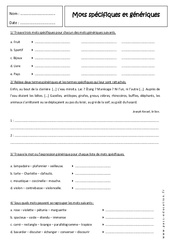 Mots spécifiques et génériques - 5ème - Révisions - PDF à imprimer