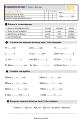 Mesures du temps au Cm1 - Évaluation, bilan - PDF à imprimer