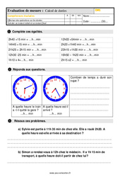 Calcul de durées au Cm1 - Évaluation, bilan - PDF à imprimer