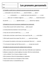 Pronom sujet, complément - 6ème - Exercices sur les pronoms personnels - PDF à imprimer