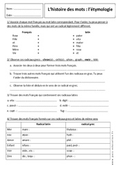 Etymologie - 6ème – Exercices - Histoire des mots - PDF à imprimer