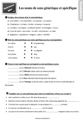Les noms de sens générique et spécifique au Cm1 - Exercices, révisions - PDF à imprimer