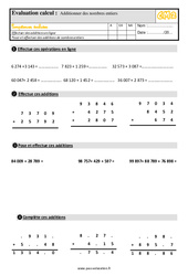 Additionner les nombres entiers au Cm2 - Évaluation, bilan - PDF à imprimer