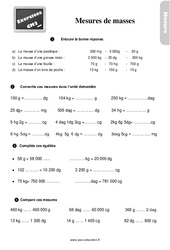 Mesures de masse au Cm2 - Exercices, révisions - PDF à imprimer