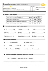 Mesures de contenance au Cm2 - Évaluation, bilan - PDF à imprimer