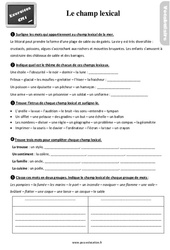 Le champ lexical au Cm1 - Exercices, révisions - PDF à imprimer