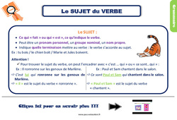 Le sujet du verbe au Ce2 - Leçon, trace écrite <small style='color:inherit;'>(téléchargement gratuit)</small>