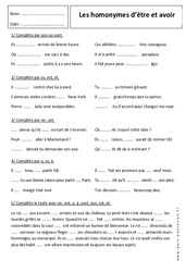 Homonymes - Etre - Avoir – 6ème – Exercices corrigés - PDF à imprimer
