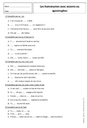 Accents ou apostrophes – 6ème – Exercices corrigés sur les homonymes - PDF à imprimer