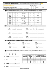 Passer des fractions décimales aux nombres décimaux - Cm1 - Evaluation