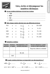 Lire, écrire et décomposer des nombres décimaux - Cm1 - Exercices - PDF à imprimer