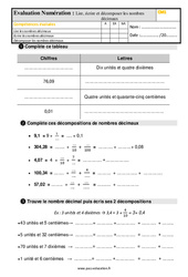 Lire, écrire et décomposer des nombres décimaux - Cm1 - Evaluation - PDF à imprimer