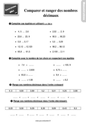 Comparer et ranger des nombres décimaux - Cm1 - Exercices