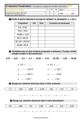 Comparer et ranger des nombres décimaux - Cm1 - Evaluation - PDF à imprimer