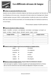 Différents niveaux de langue au Cm2 - Exercices, révisions - PDF à imprimer