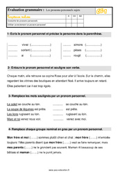 Les pronoms personnels sujets - CE1 - Évaluation, bilan - PDF à imprimer
