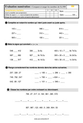 Comparer et ranger les nombres de 0 à 999 - Evaluation pour le Ce2 - PDF à imprimer