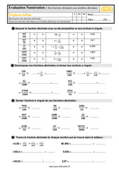 Des fractions décimales aux nombres décimaux - Evaluation pour le cm2 - PDF à imprimer