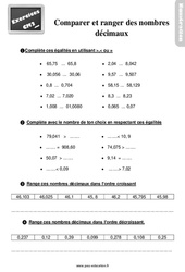 Comparer et ranger des nombres décimaux - Cm2 - Exercices avec les corrigés - PDF à imprimer