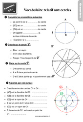 Exercices, révisions sur le vocabulaire relatif aux cercles au Cm1 avec les corrections