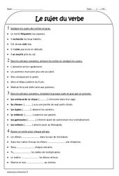 Sujet du verbe - Ce2 - Exercices avec correction - PDF à imprimer
