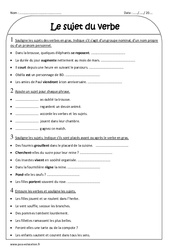 Sujet du verbe - Ce2 - Exercices  - PDF à imprimer