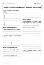 Diviseurs communs à deux entiers - 3ème - Exercices -  Fractions - PDF à imprimer