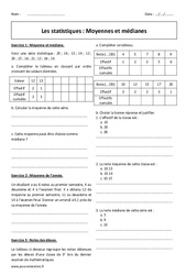 Moyennes et médianes - 3ème - Exercices sur  les statistiques - PDF à imprimer