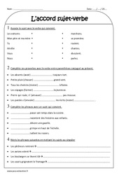 Accord du sujet avec le verbe - Ce2 - Exercices  - PDF à imprimer