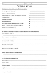 Formes de phrases - Affirmative, négative - 6ème - Exercices  - PDF à imprimer