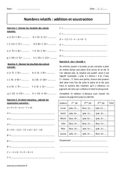 Nombres relatifs -  Addition et soustraction - 4ème - Exercices - PDF à imprimer