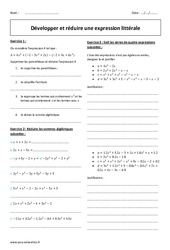 Développer et réduire une expression littérale - 4ème - Exercices corrigés - PDF à imprimer