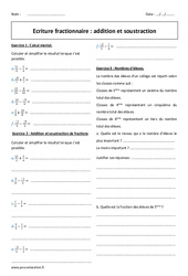 Addition et soustraction - 4ème - Exercices - Ecriture fractionnaire - PDF à imprimer
