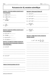 Notation scientifique - Puissances de 10 - 4ème - Exercices  - PDF à imprimer