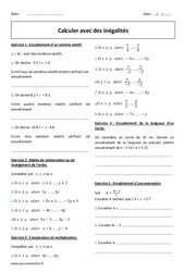 Inégalités - Calculs - 4ème - Exercices  - PDF à imprimer