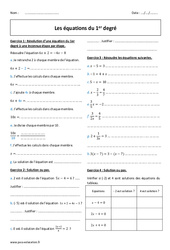 1er degré - Equations - 4ème - Exercices  - PDF à imprimer