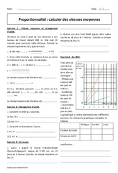 Calculer des vitesses moyennes - 4ème - Exercices corrigés sur la proportionnalité - PDF à imprimer