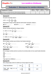 Décomposer les nombres décimaux - 6ème - Evaluation, bilan, contrôle avec la correction - PDF à imprimer