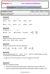 Comparer les nombres décimaux - 6ème - Evaluation, bilan, contrôle avec la correction - PDF à imprimer