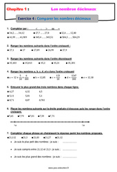 Comparer les nombres décimaux - 6ème - Révisions - Exercices avec correction