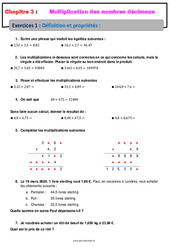 Définition et propriétés - 6ème - Révisions - Exercices avec correction - Multiplication des nombres décimaux